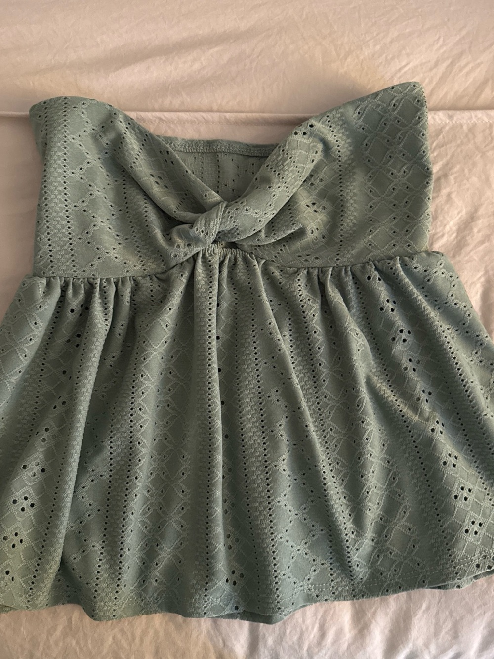 SHEIN Light Green Strapless Eyelet Knot Top
